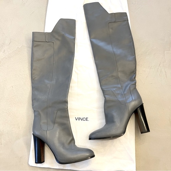 VINCE Dempsey Over the Knee Block Heel Boots Grey 7.5 - Picture 2 of 15